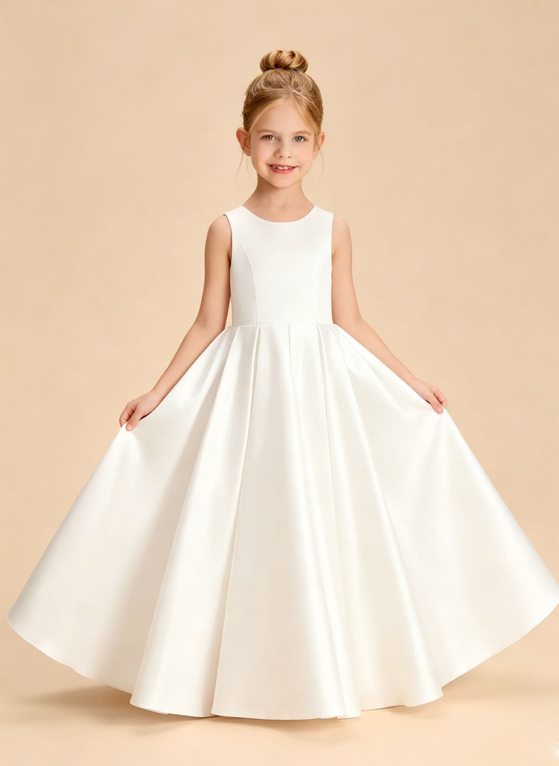 Floryme A-line Scoop Satin Floor-Length Flower Girl Dress