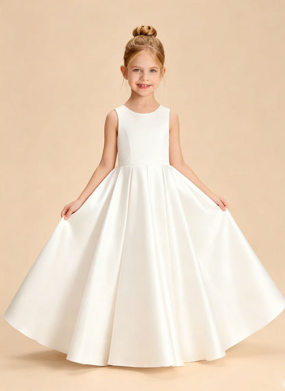 Floryme A-line Scoop Satin Floor-Length Flower Girl Dress