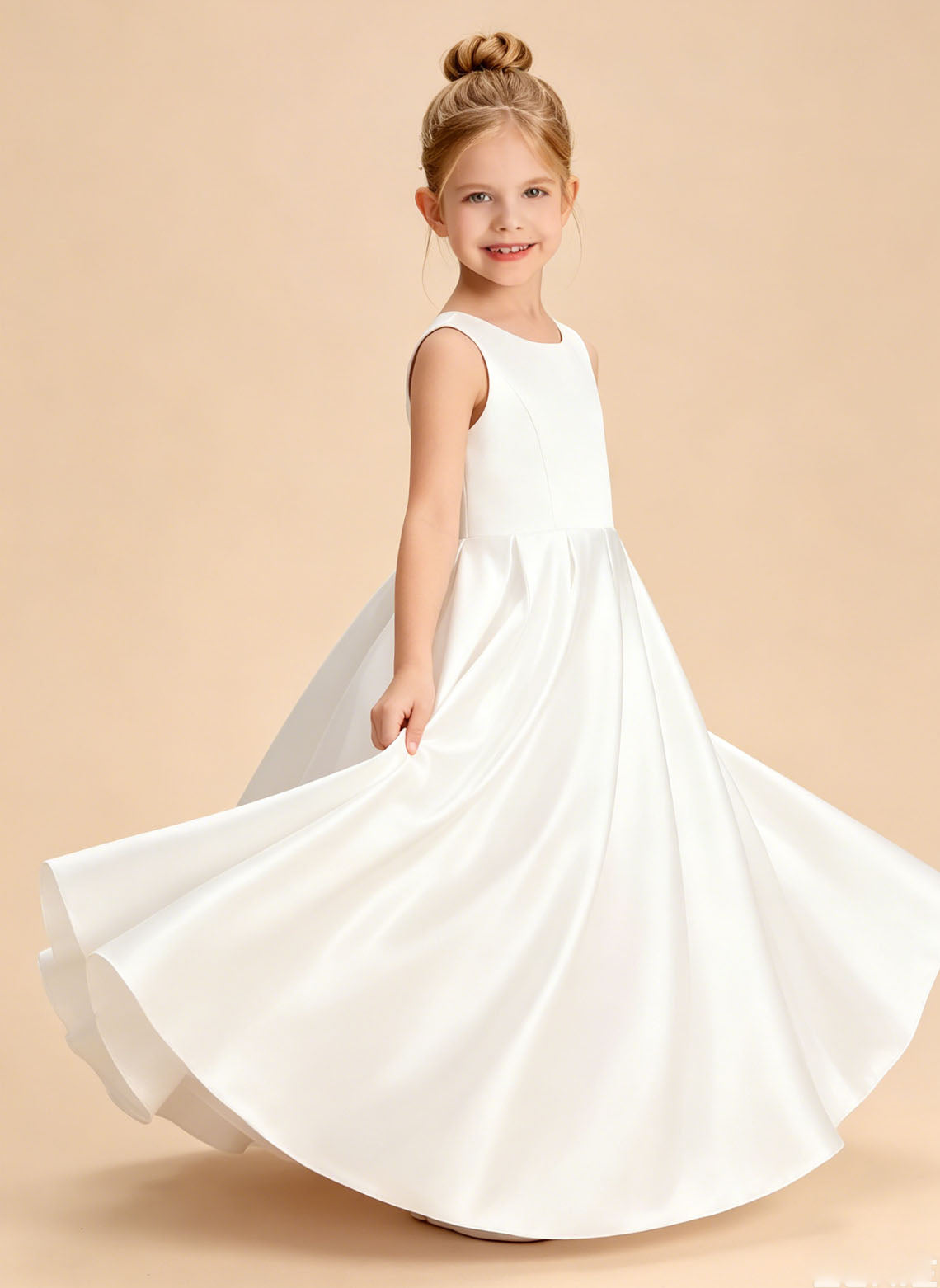 Floryme A-line Scoop Satin Floor-Length Flower Girl Dress