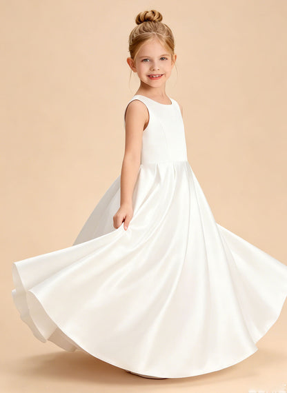 Floryme A-line Scoop Satin Floor-Length Flower Girl Dress