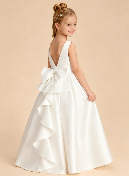 Floryme A-line Scoop Satin Floor-Length Flower Girl Dress
