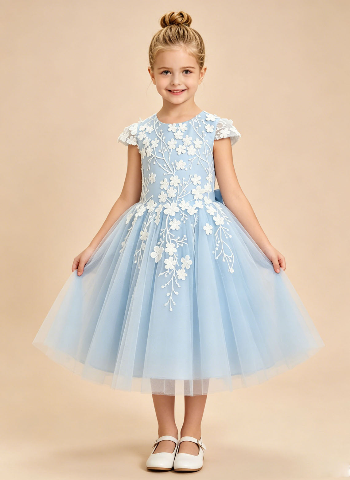 Floryme A-line Scoop Lace Tulle Tea-Length Flower Girl Dress