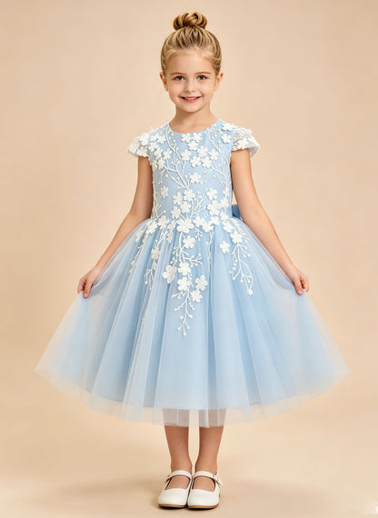 Floryme A-line Scoop Lace Tulle Tea-Length Flower Girl Dress