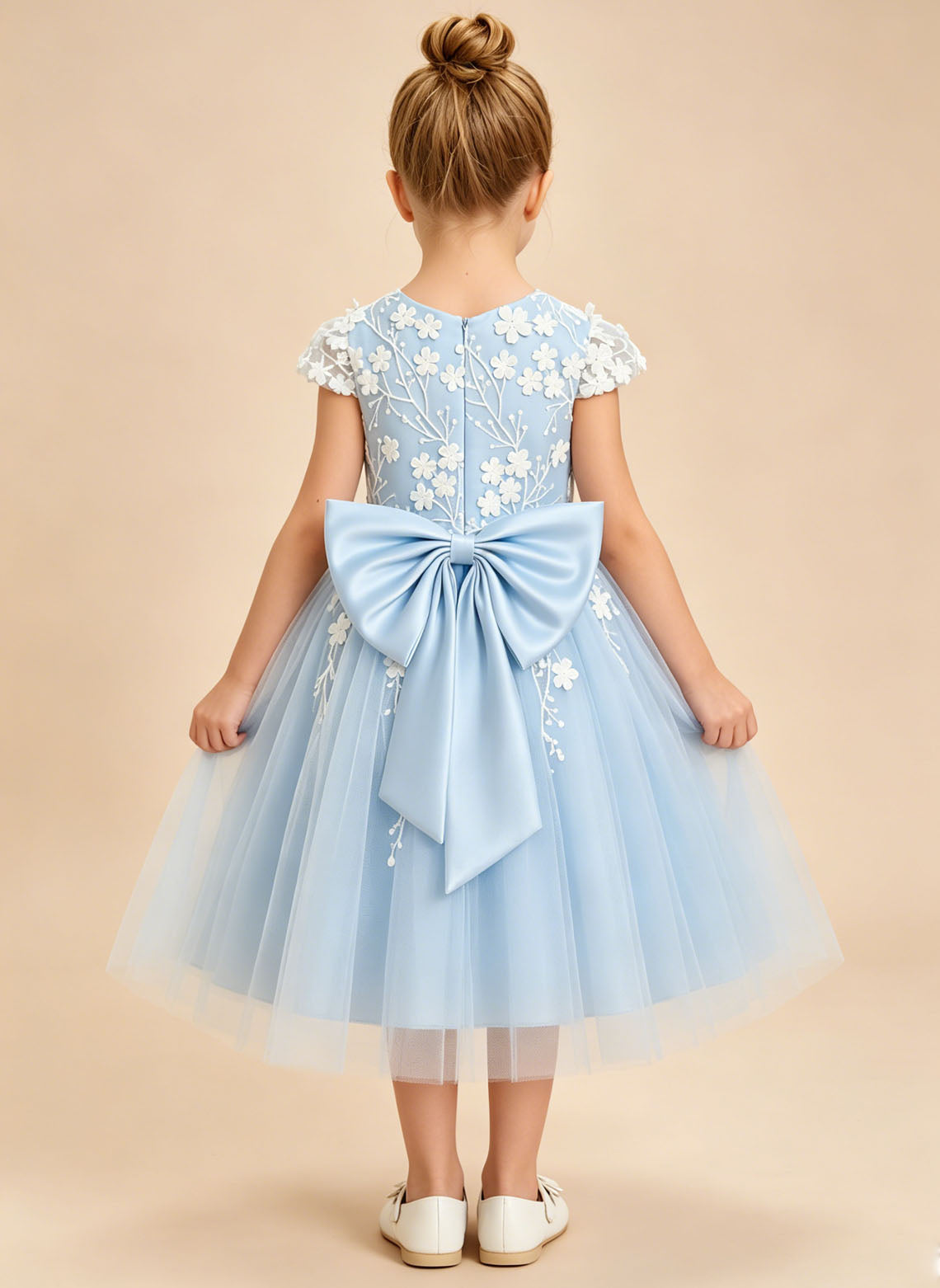 Floryme A-line Scoop Lace Tulle Tea-Length Flower Girl Dress