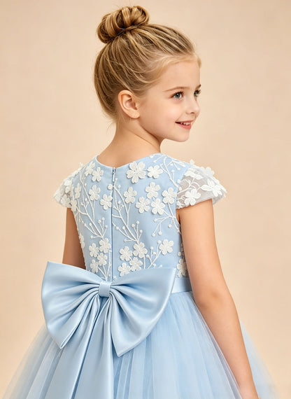 Floryme A-line Scoop Lace Tulle Tea-Length Flower Girl Dress