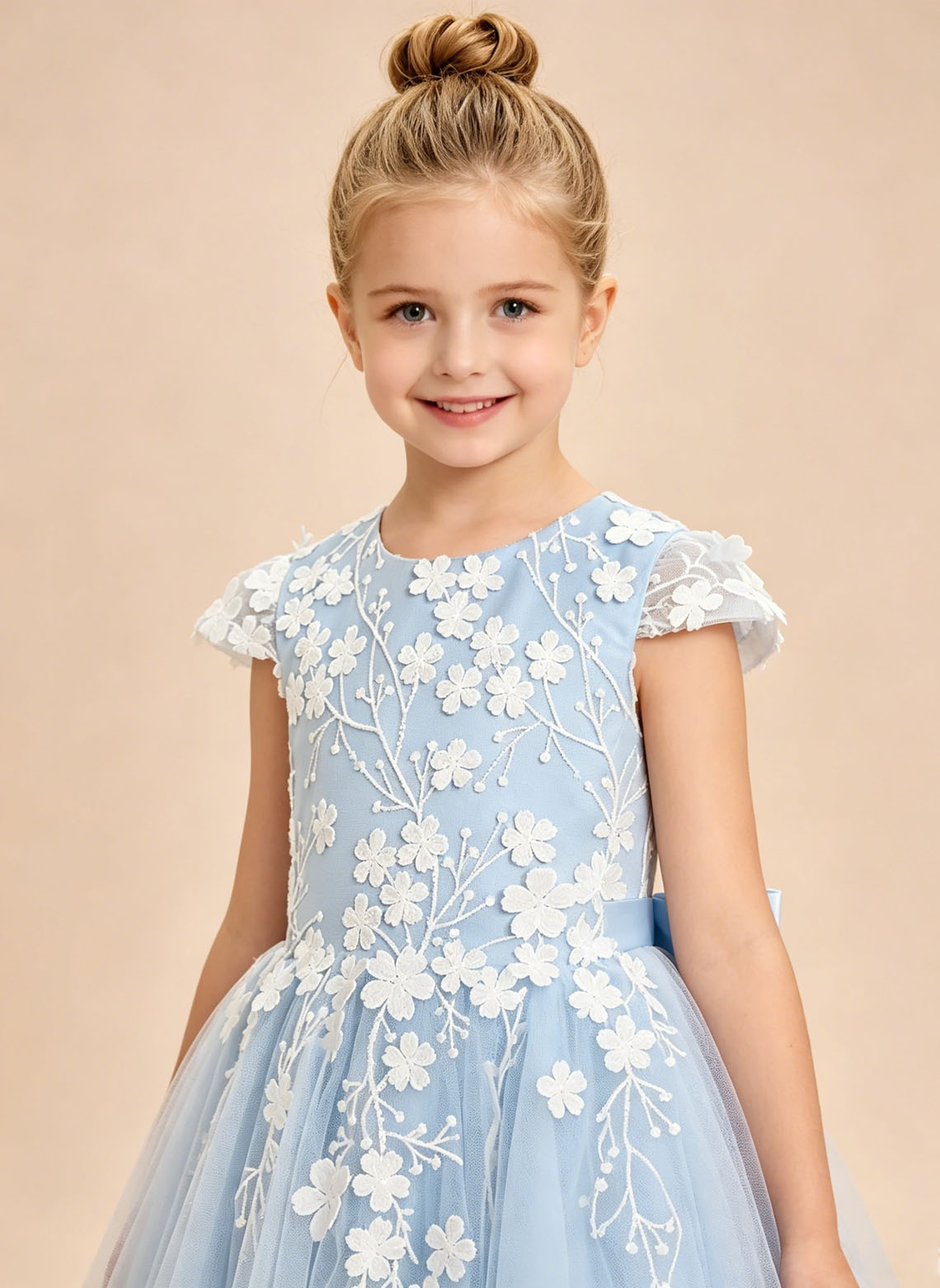 Floryme A-line Scoop Lace Tulle Tea-Length Flower Girl Dress