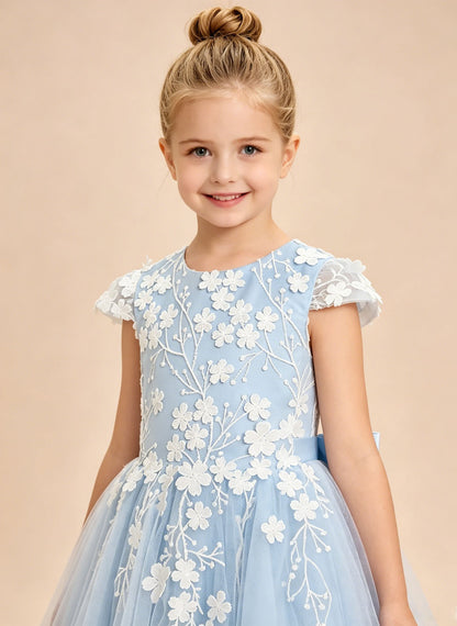 Floryme A-line Scoop Lace Tulle Tea-Length Flower Girl Dress