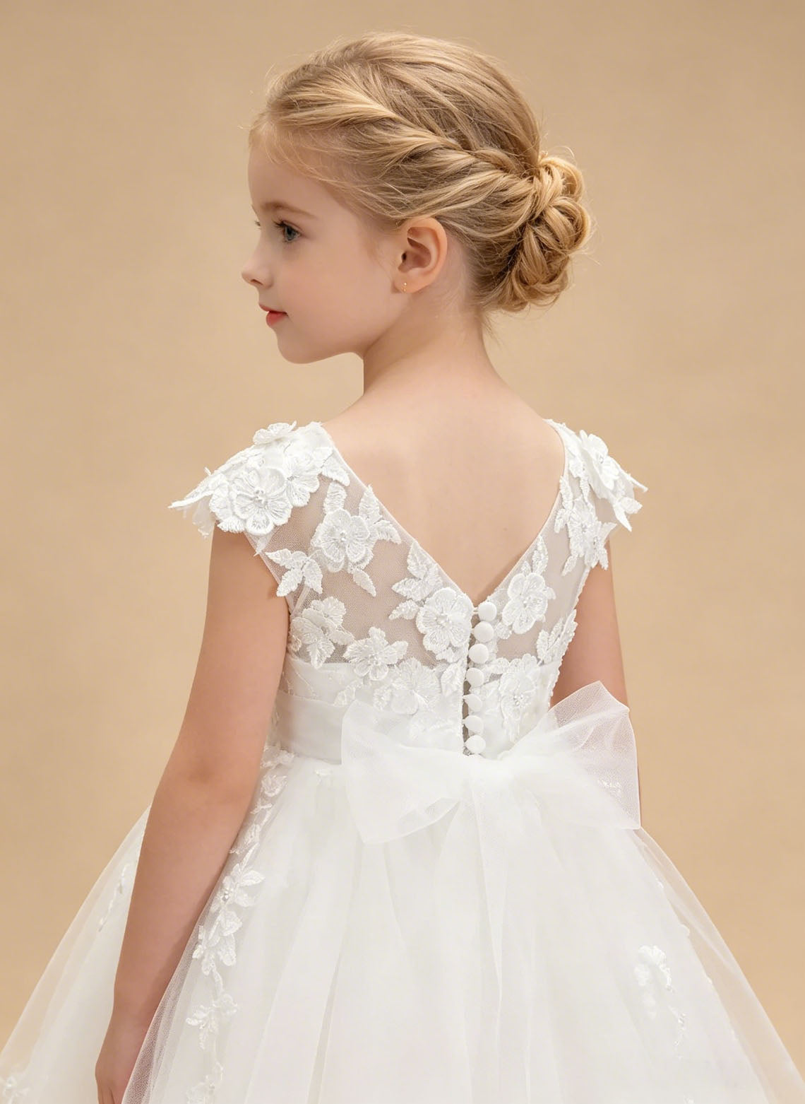 Floryme A-line Scoop Lace Tulle Tea-Length Flower Girl Dress