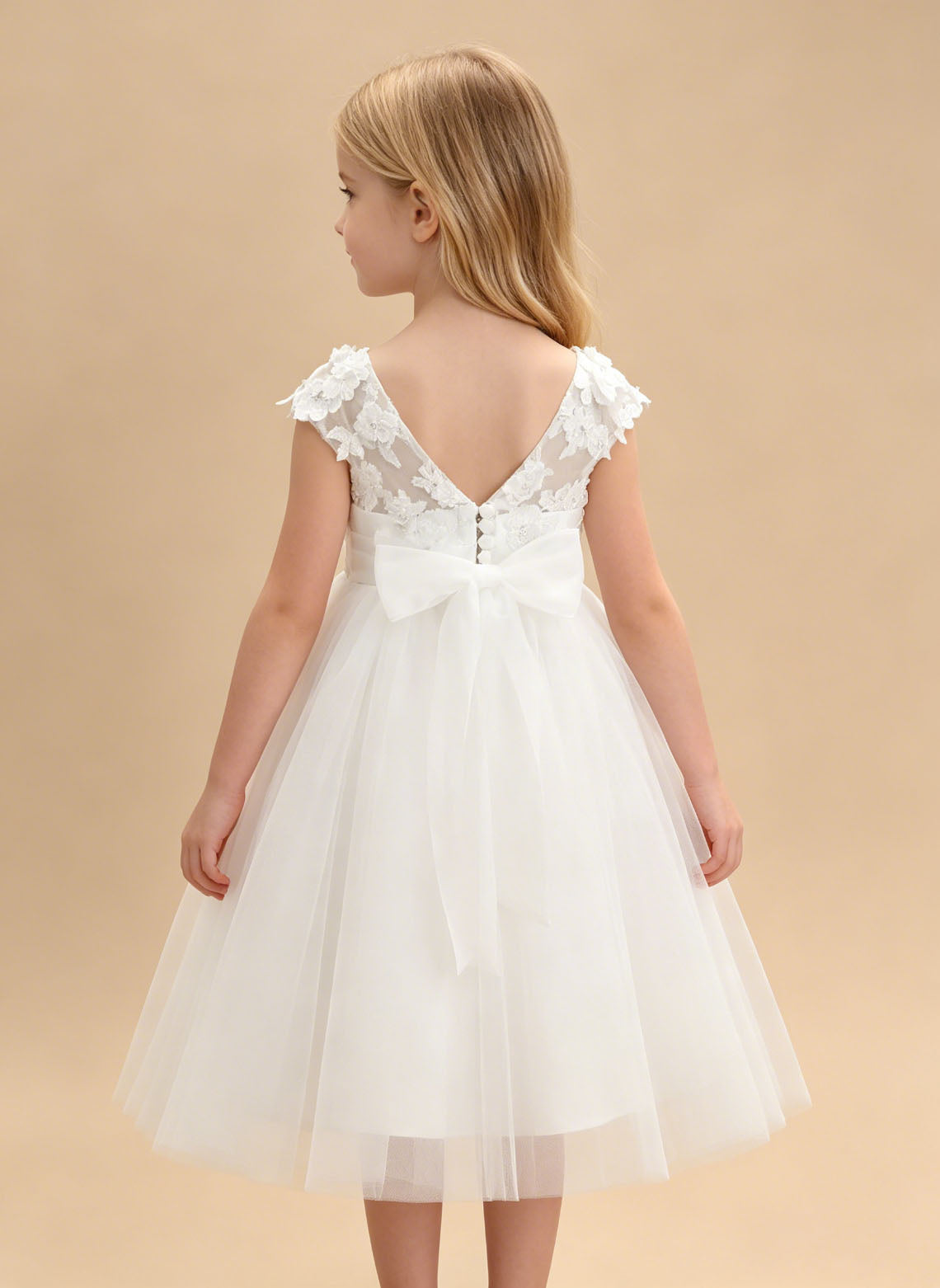 Floryme A-line Scoop Lace Tulle Tea-Length Flower Girl Dress
