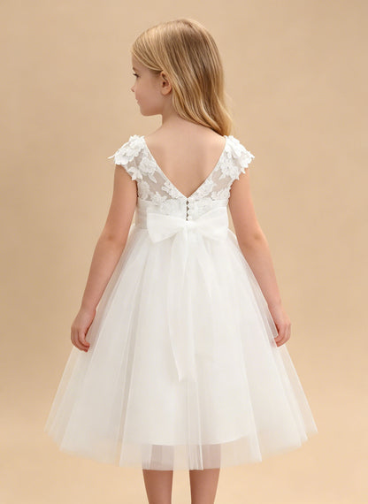 Floryme A-line Scoop Lace Tulle Tea-Length Flower Girl Dress