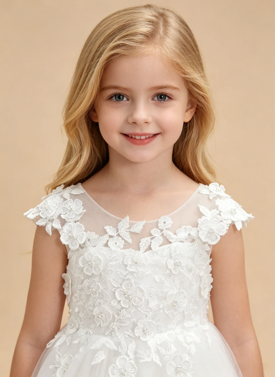 Floryme A-line Scoop Lace Tulle Tea-Length Flower Girl Dress