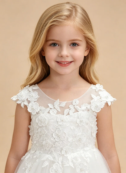 Floryme A-line Scoop Lace Tulle Tea-Length Flower Girl Dress