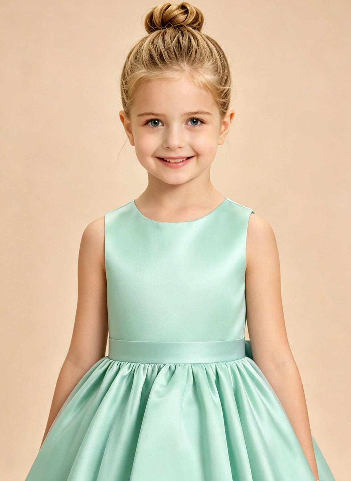 Floryme A-line Scoop Satin Knee-Length Flower Girl Dress