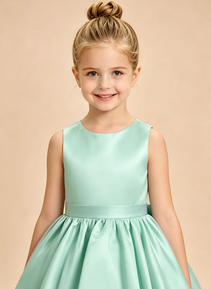 Floryme A-line Scoop Satin Knee-Length Flower Girl Dress