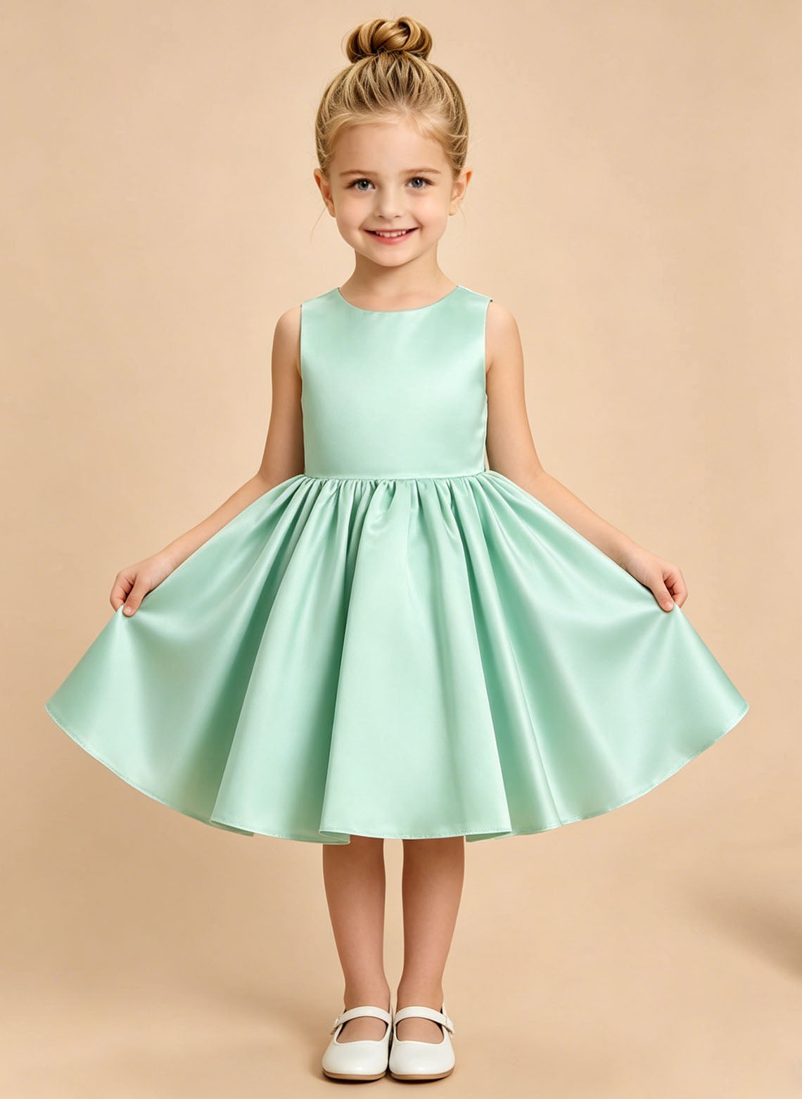 Floryme A-line Scoop Satin Knee-Length Flower Girl Dress