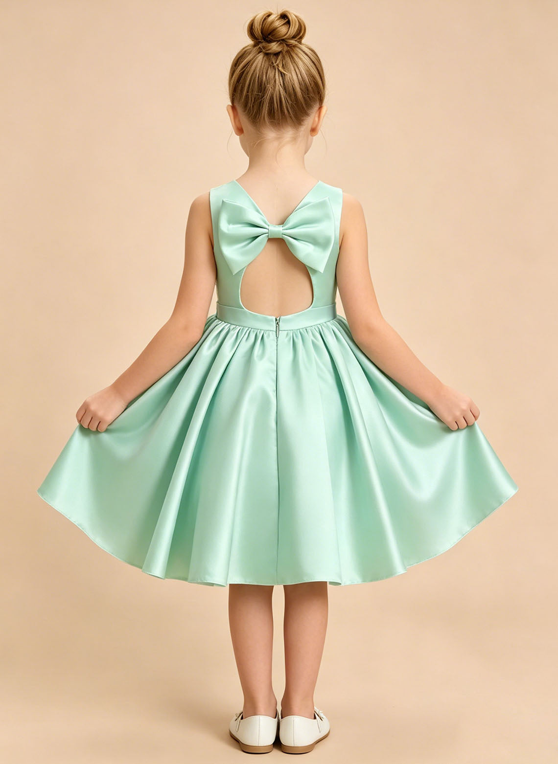 Floryme A-line Scoop Satin Knee-Length Flower Girl Dress