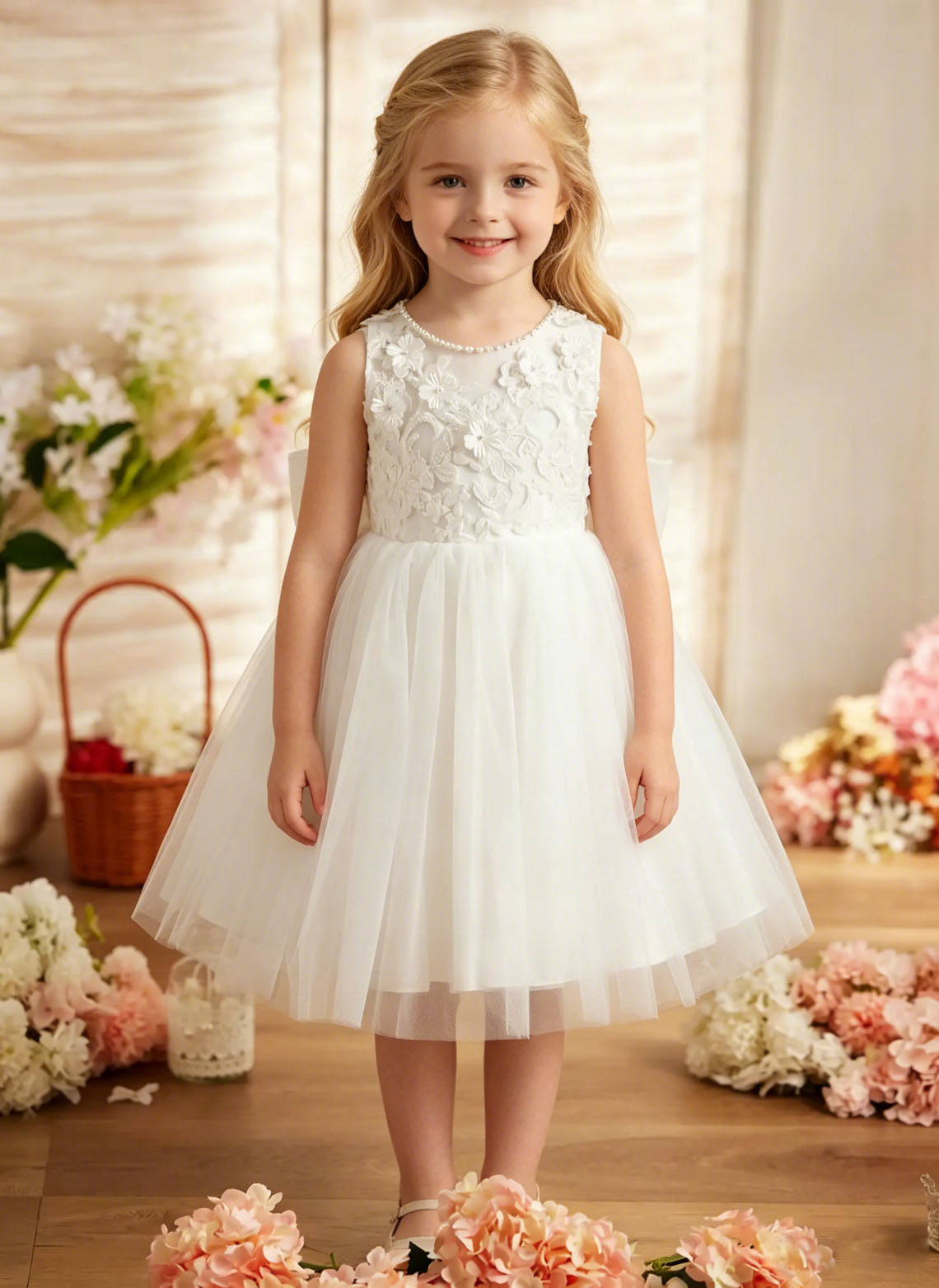 Floryme A-line Scoop Cotton Knee-Length Flower Girl Dress