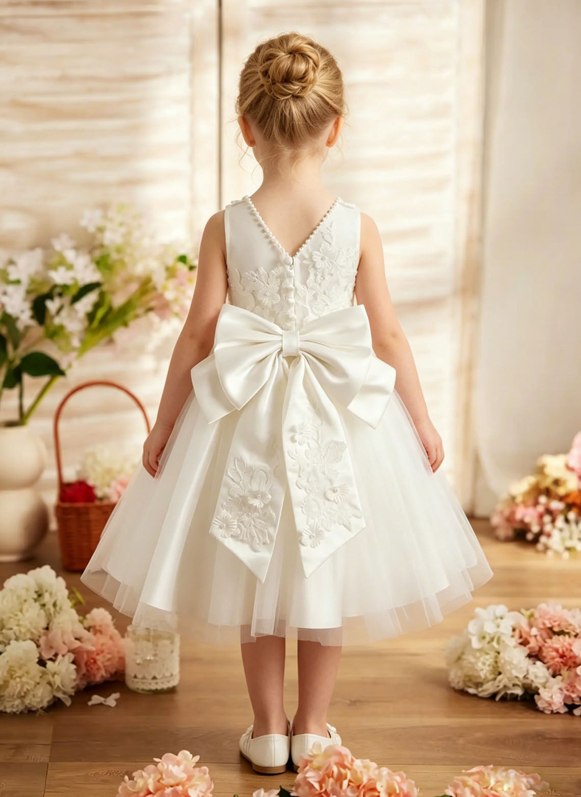 Floryme A-line Scoop Cotton Knee-Length Flower Girl Dress
