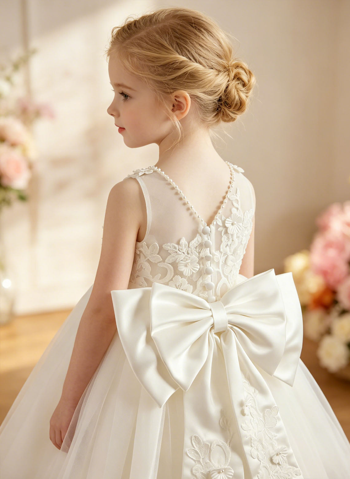 Floryme A-line Scoop Cotton Knee-Length Flower Girl Dress
