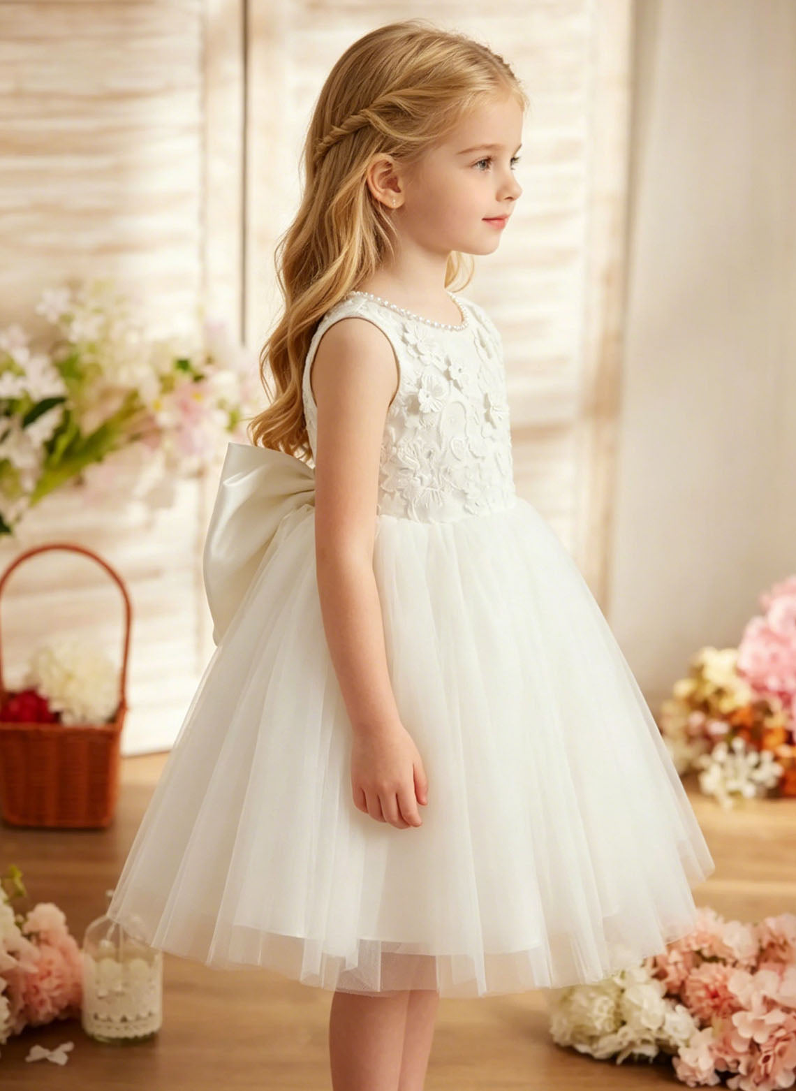 Floryme A-line Scoop Cotton Knee-Length Flower Girl Dress