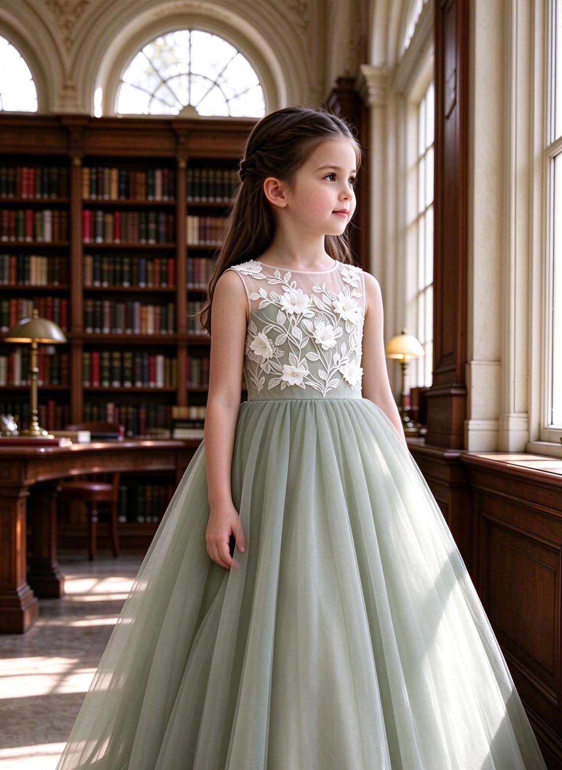 Floryme A-line Scoop Tulle Lace Floor-Length Flower Girl Dress