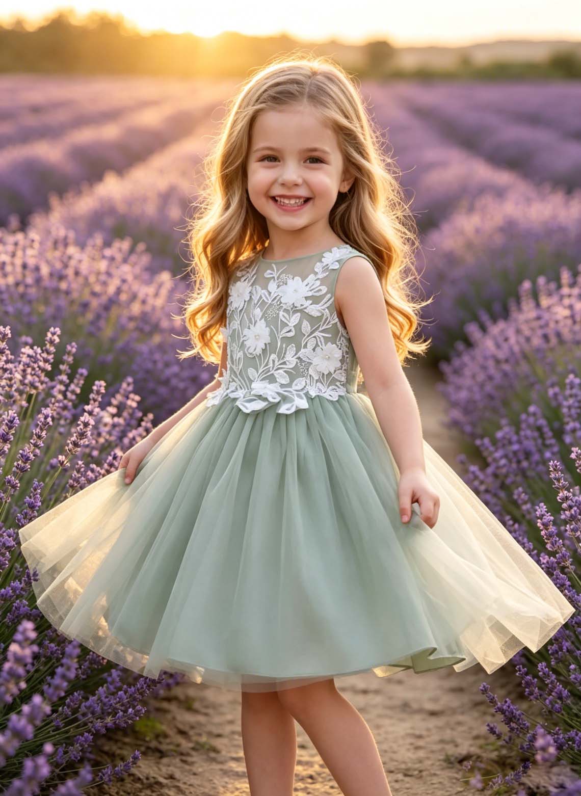 Floryme A-line Scoop Tulle Lace Knee-Length Flower Girl Dress