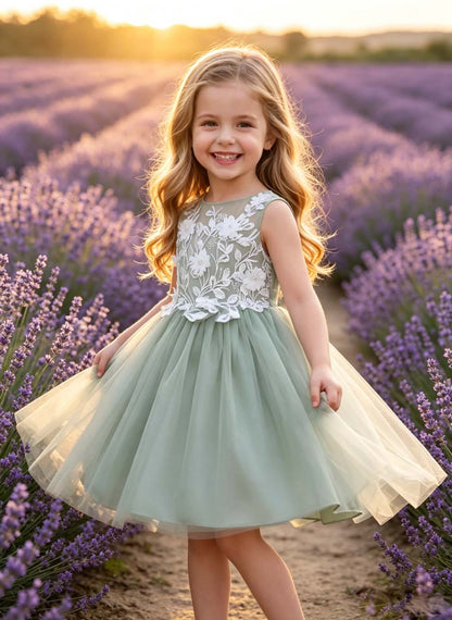 Floryme A-line Scoop Tulle Lace Knee-Length Flower Girl Dress