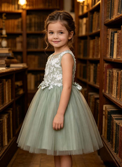 Floryme A-line Scoop Tulle Lace Knee-Length Flower Girl Dress