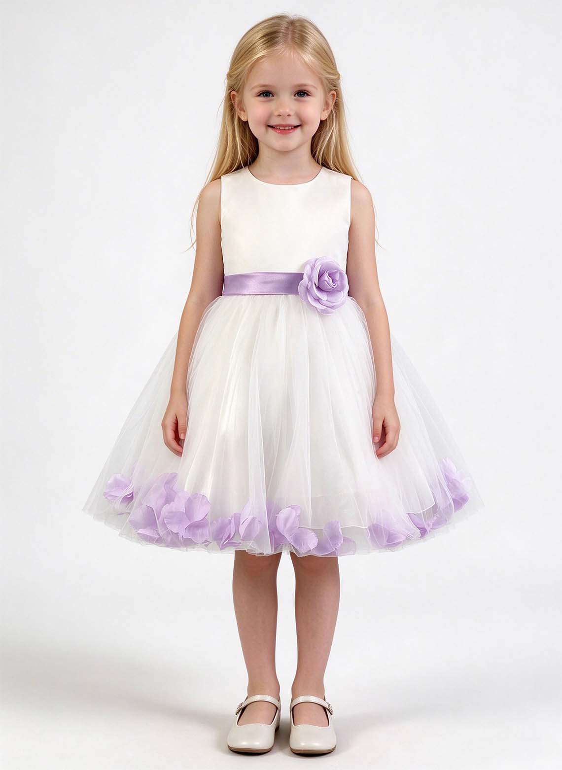 Floryme Satin Knee-length Flower Girl Dress with Flower