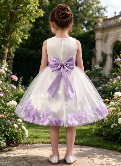 Floryme Satin Knee-length Flower Girl Dress with Flower
