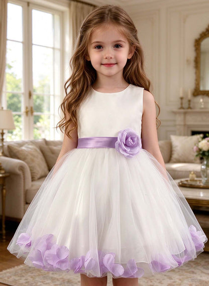 Floryme Satin Knee-length Flower Girl Dress with Flower