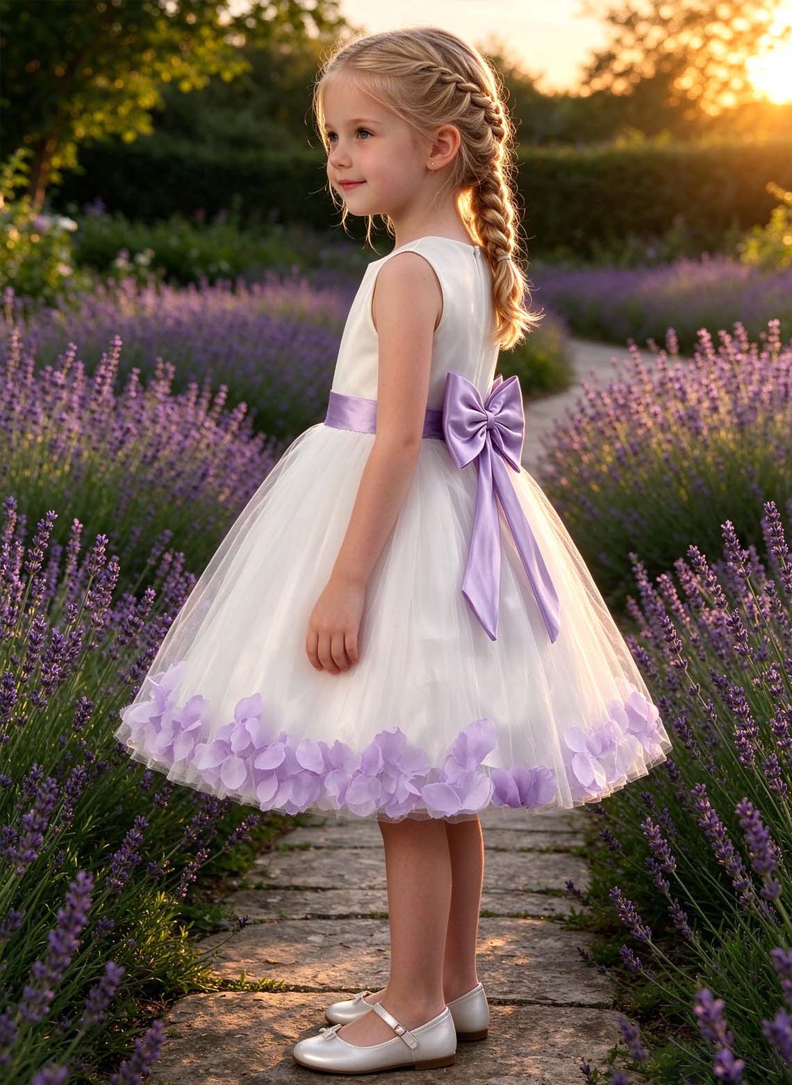 Floryme Satin Knee-length Flower Girl Dress with Flower
