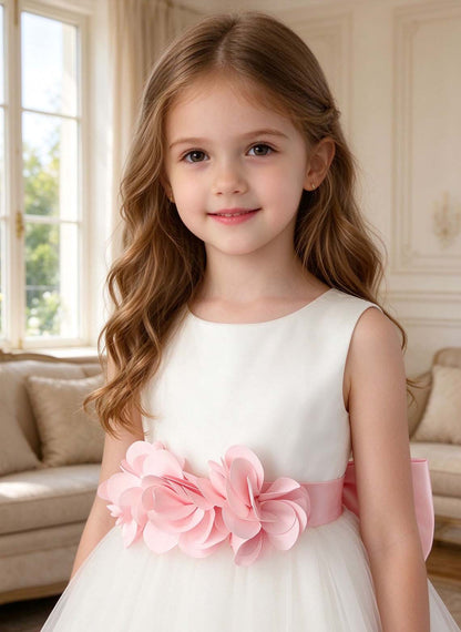 Floryme A-line Scoop Satin Tulle Floor-Length Flower Girl Dress