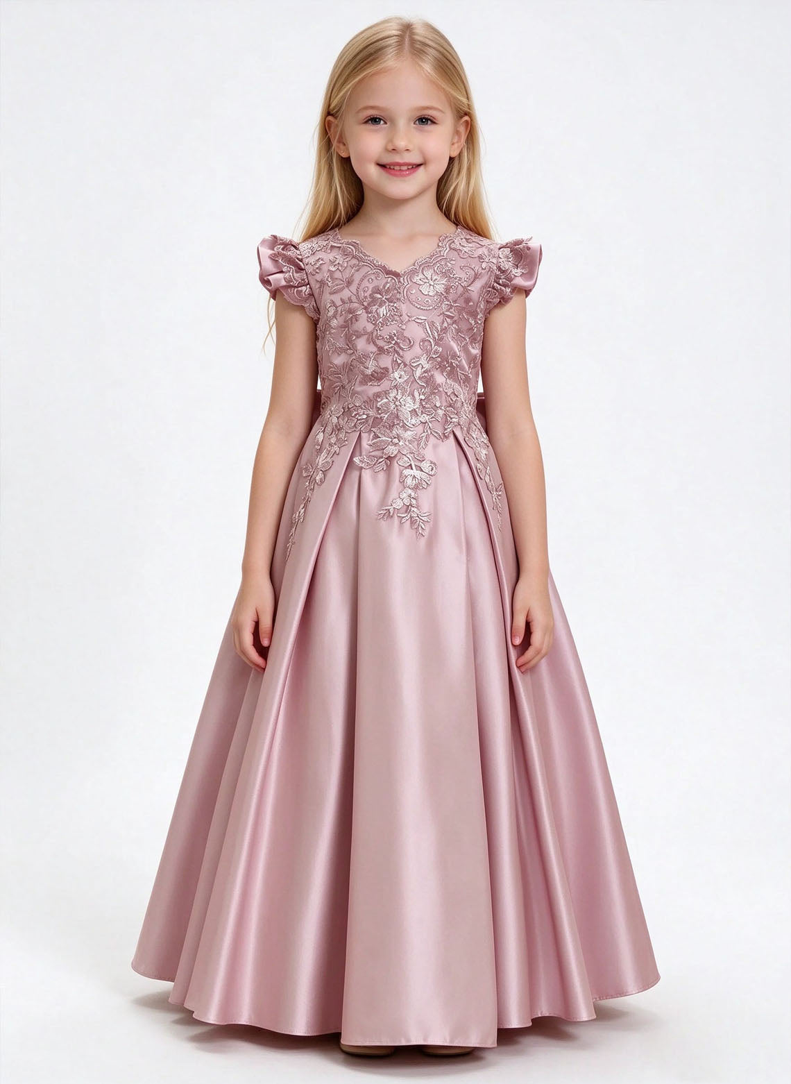 Floryme A-line Scoop Satin Lace Floor-Length Flower Girl Dress