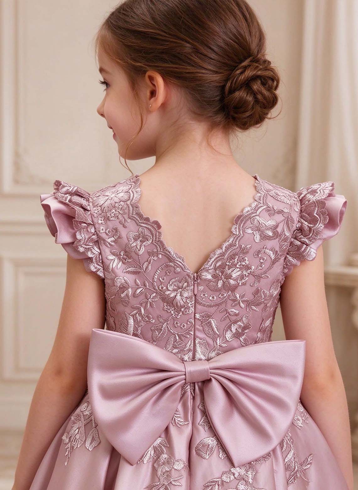 Floryme A-line Scoop Satin Lace Floor-Length Flower Girl Dress