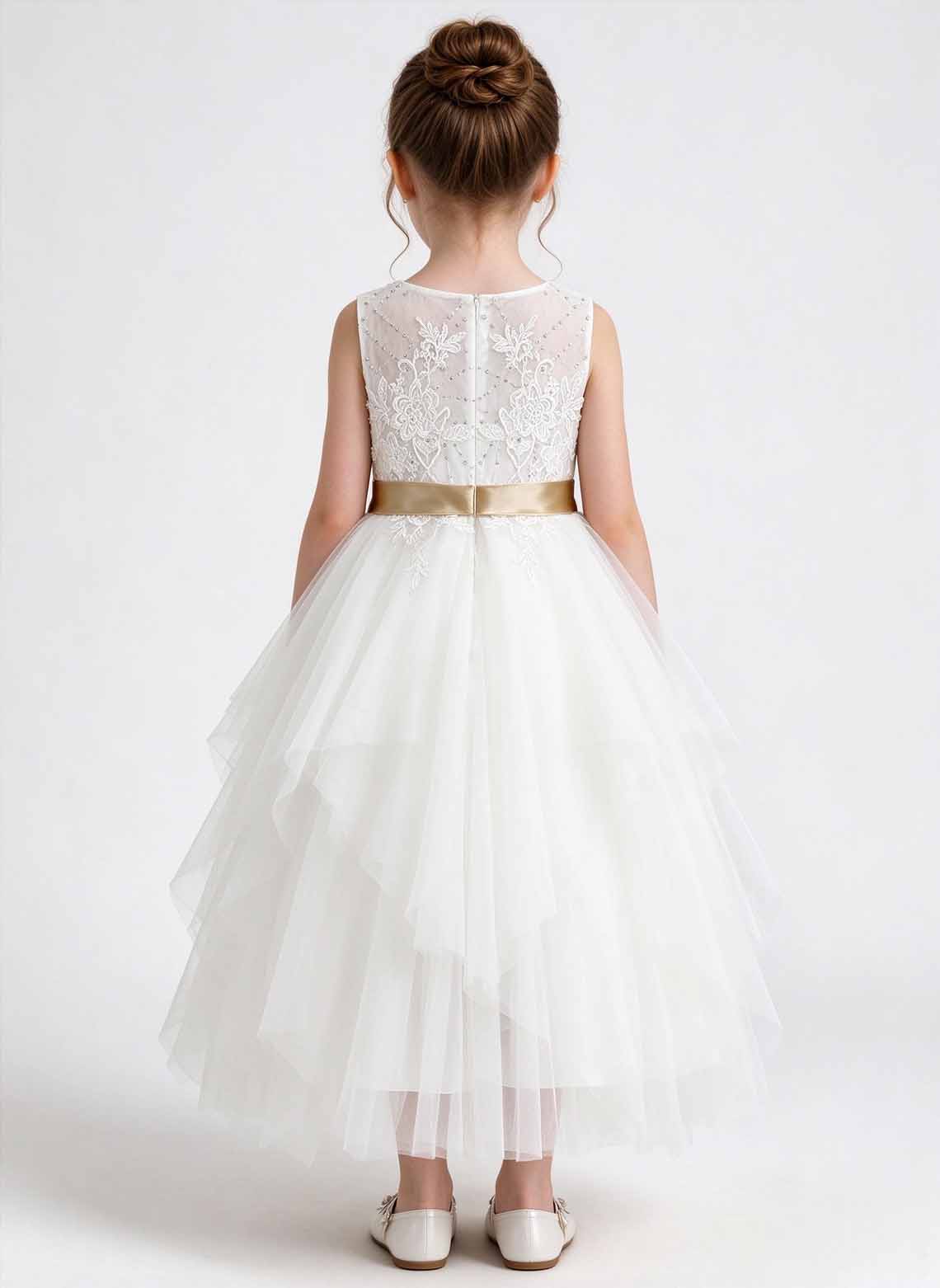 Floryme A-line Scoop Tulle Tea-Length Flower Girl Dress