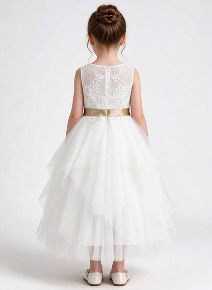Floryme A-line Scoop Tulle Tea-Length Flower Girl Dress