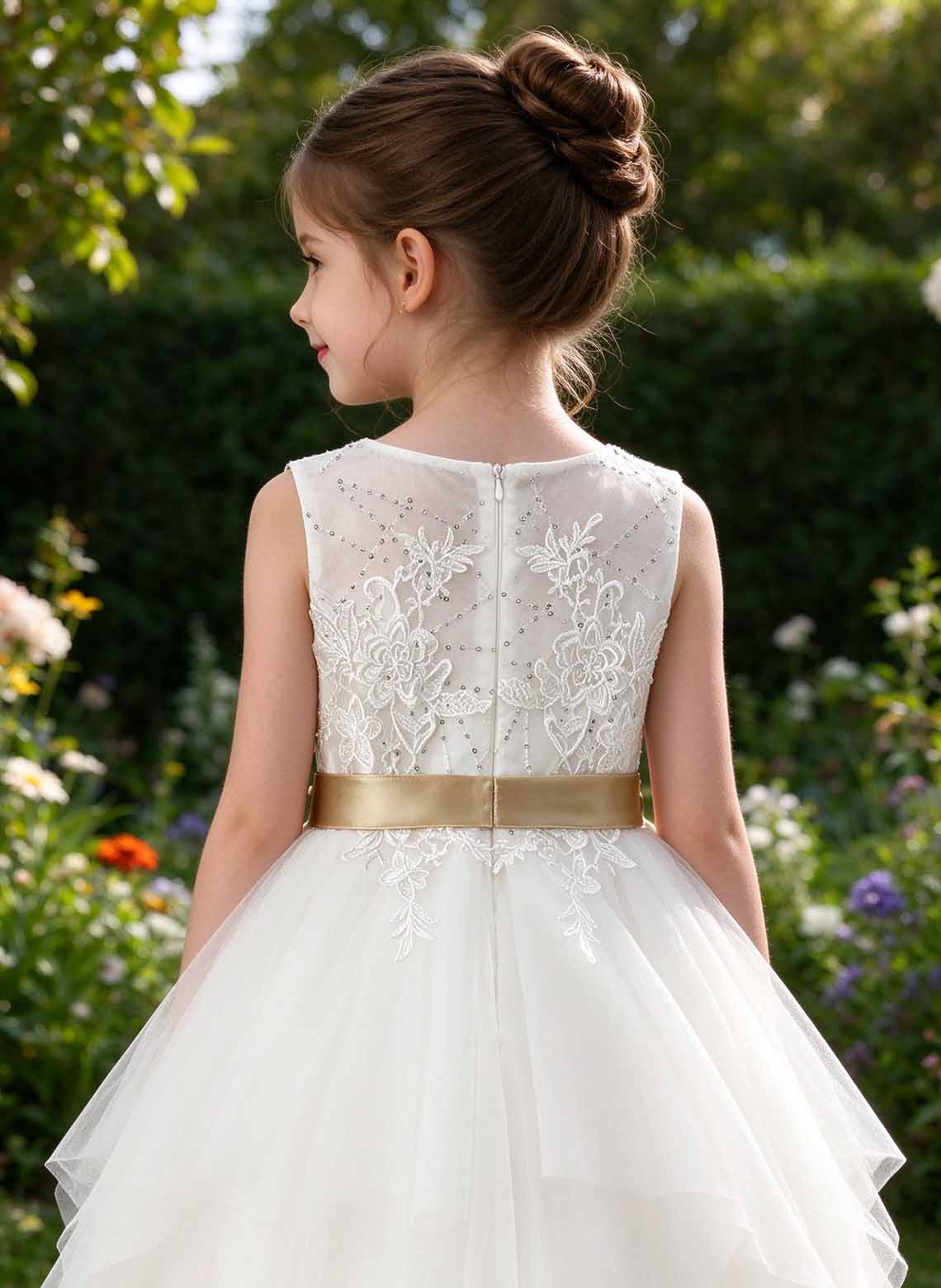 Floryme A-line Scoop Tulle Tea-Length Flower Girl Dress