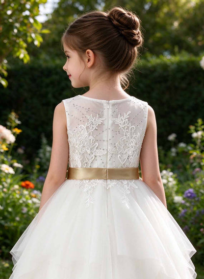 Floryme A-line Scoop Tulle Tea-Length Flower Girl Dress