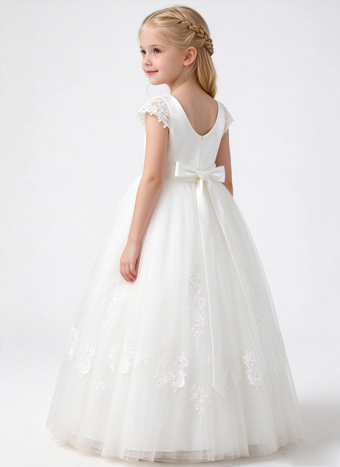 Floryme A-line Scoop Tulle Lace Floor-Length Flower Girl Dress