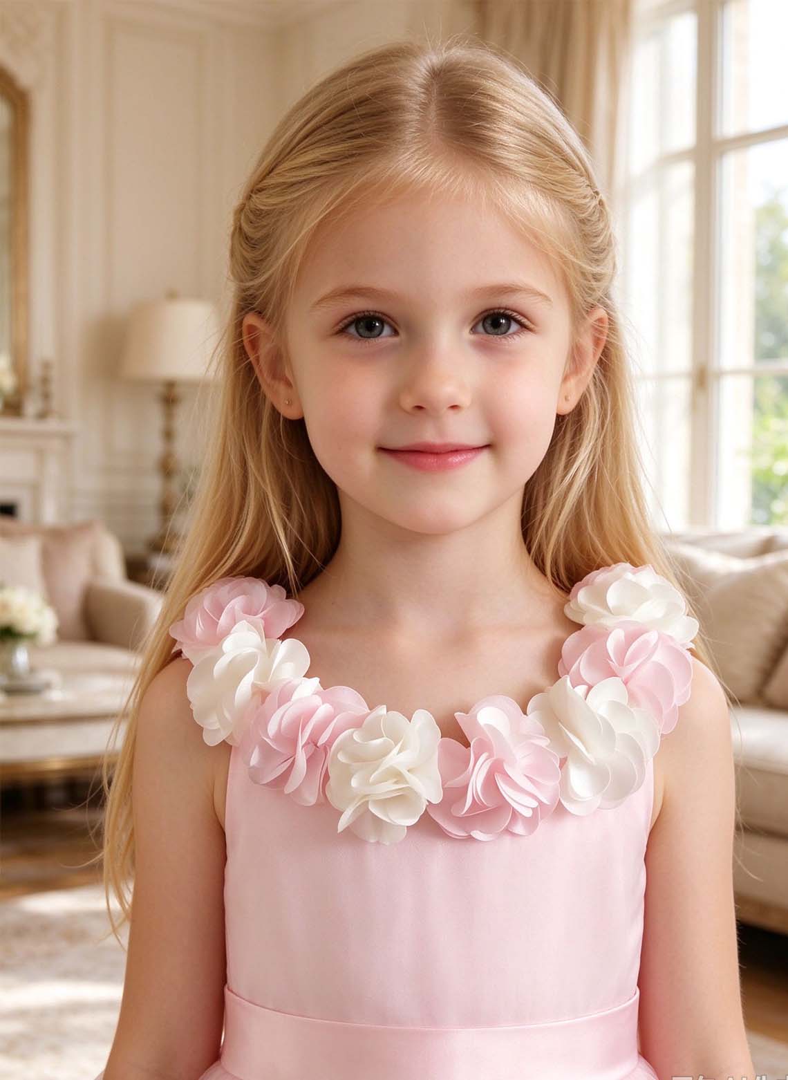 Floryme A-line Scoop Tulle Satin Floor-Length Flower Girl Dress