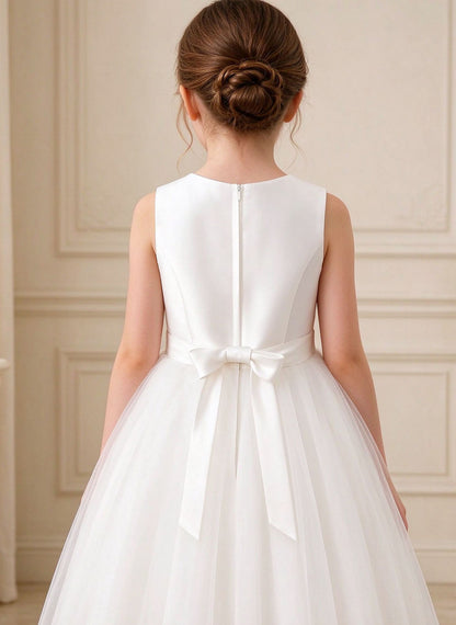 Floryme A-line Scoop Satin Tulle Tea-Length Flower Girl Dress