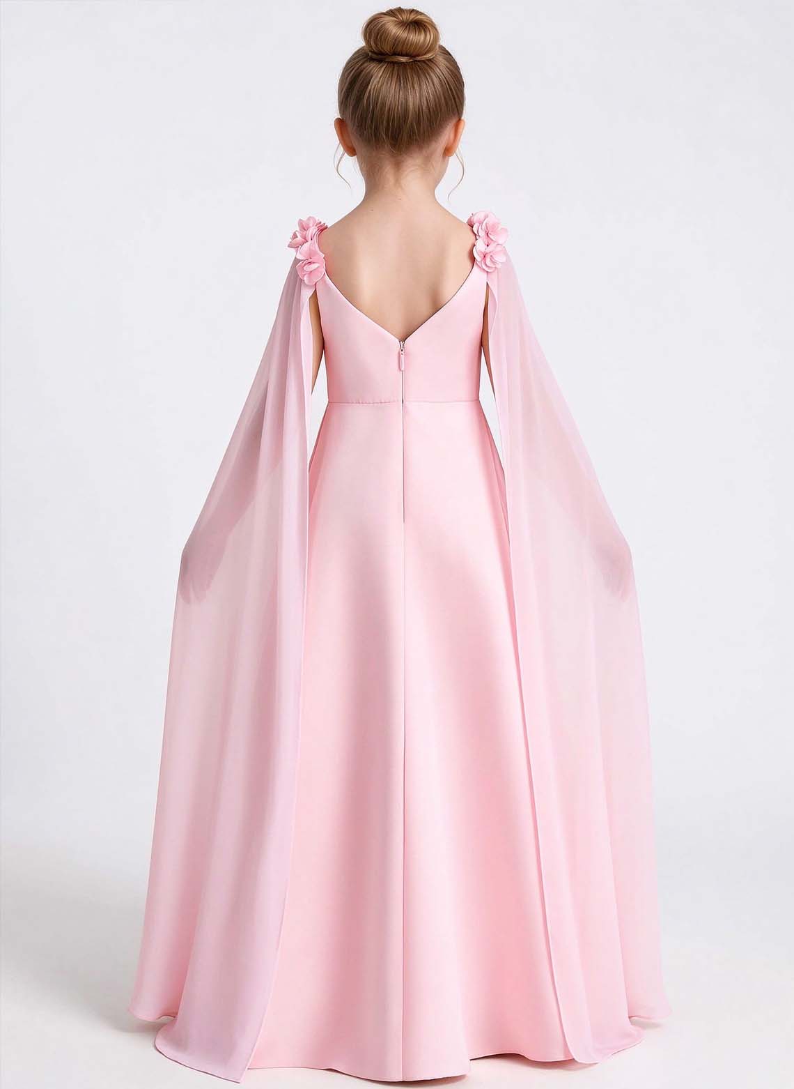 Floryme A-line Scoop Chiffon Satin Floor-Length Flower Girl Dress