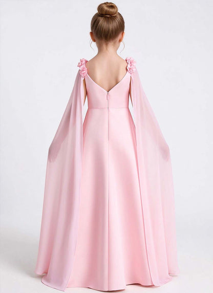 Floryme A-line Scoop Chiffon Satin Floor-Length Flower Girl Dress
