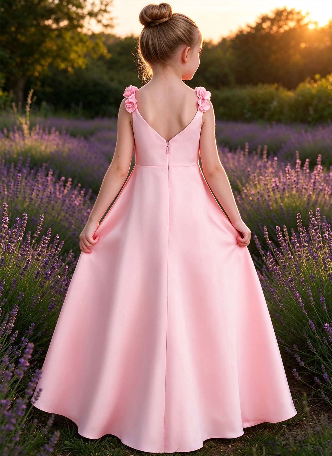 Floryme A-line Scoop Chiffon Satin Floor-Length Flower Girl Dress