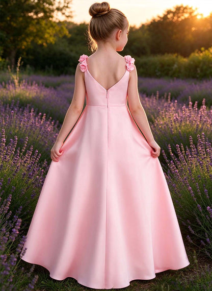 Floryme A-line Scoop Chiffon Satin Floor-Length Flower Girl Dress