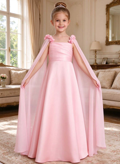 Floryme A-line Scoop Chiffon Satin Floor-Length Flower Girl Dress