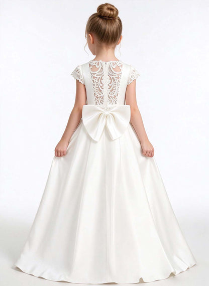 Floryme A-line Scoop Satin Lace Floor-Length Flower Girl Dress
