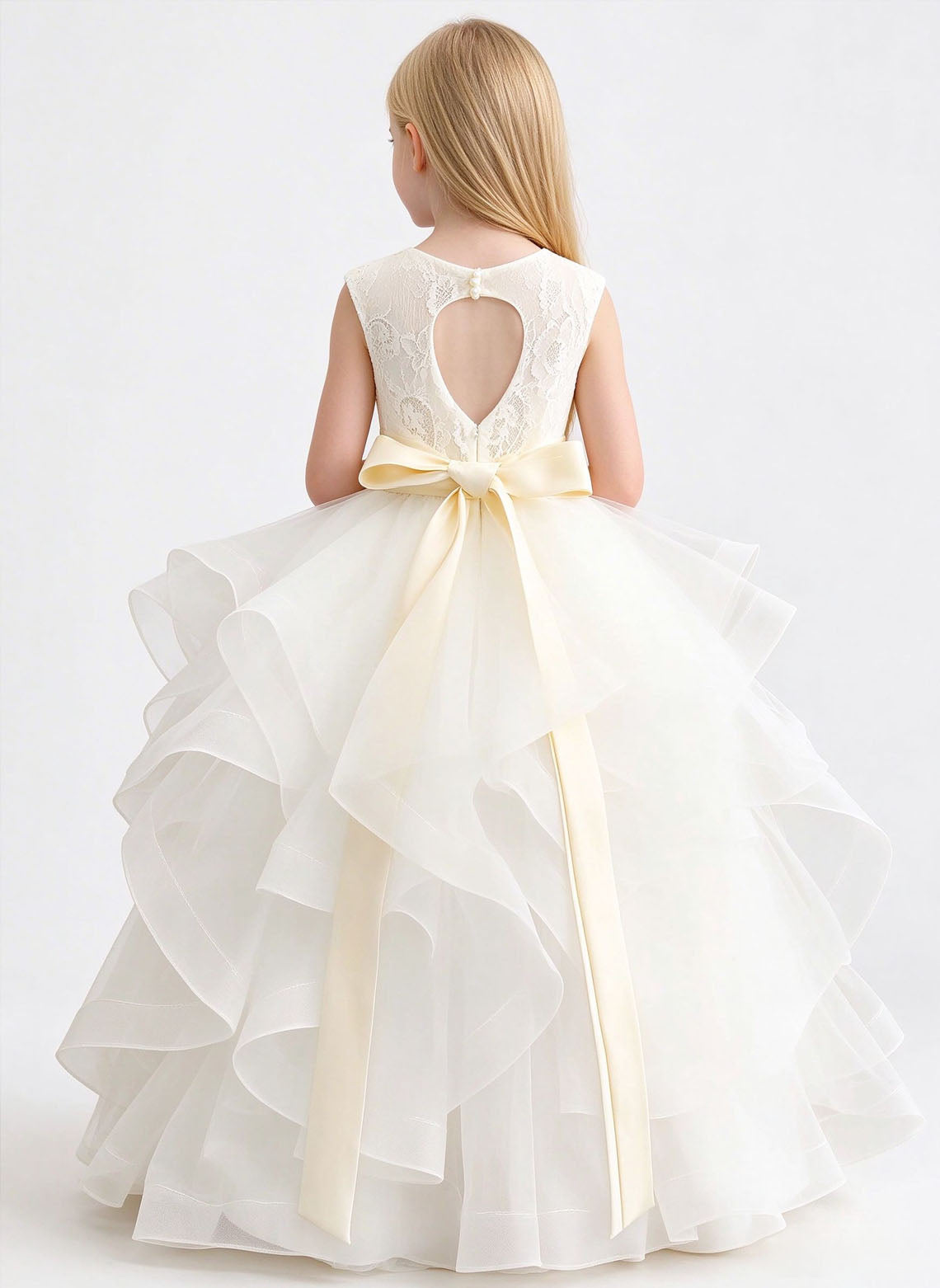 Floryme A-line Scoop Tulle Lace Floor-Length Flower Girl Dress