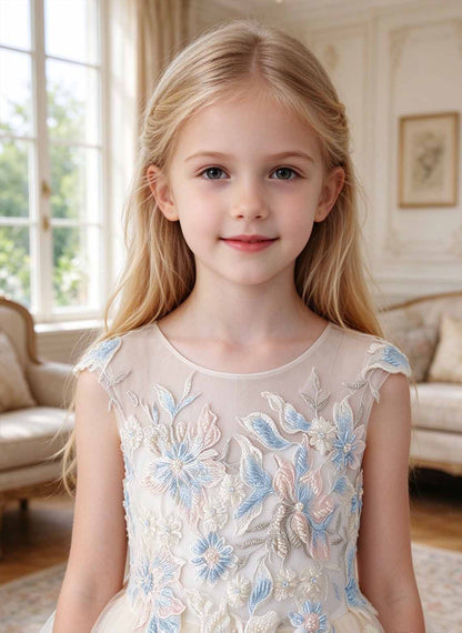 Floryme A-line Scoop Lace Tulle Tea-Length Flower Girl Dress